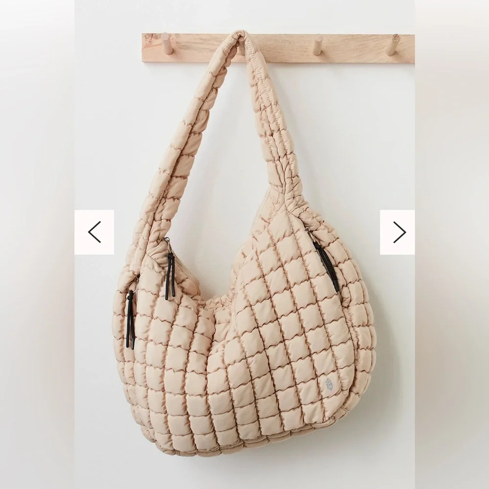 Free People Quilted Carryall Large Hobo Bag in Light Beige